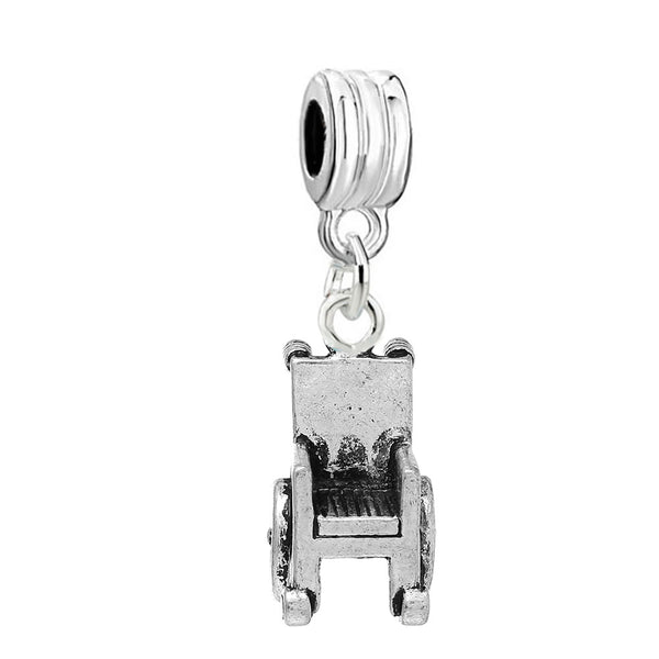 SEXY SPARKLES 3D Wheelchair Dangling Charm Spacer Bead compatible with European Charm Bracelets