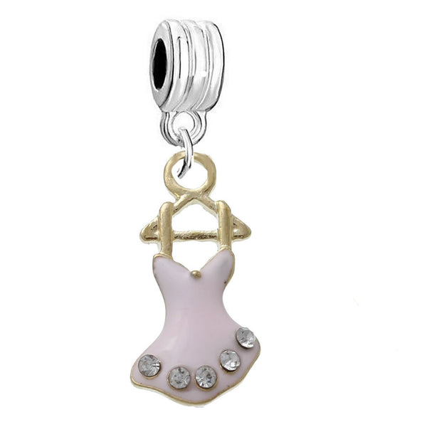 Sexy Sparkles White Ballarina Ballet Dress Charm spacer bead jewelry European bracelet compatible