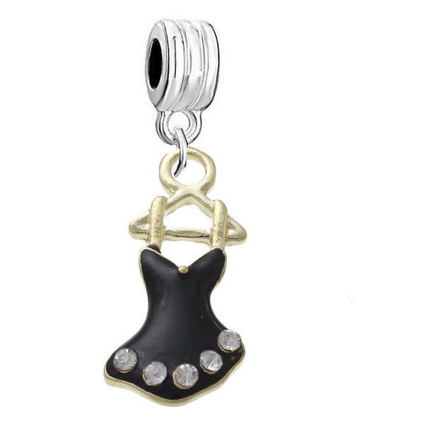 Sexy Sparkles Black Ballarina Ballet Dress Charm spacer bead jewelry European bracelet compatible
