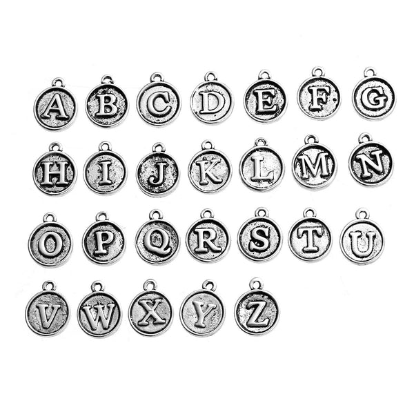 Sexy Sparkles Lot of 26 Alphabet Letter Initials Charm Pendants,silver-Tone DIY Crafts Jewelry Making