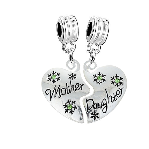 1 Pair Christmas Snowflake " Mother & Daughter "Rhinestone Fits Snake Chains Brand Charm Bracelets â€¦