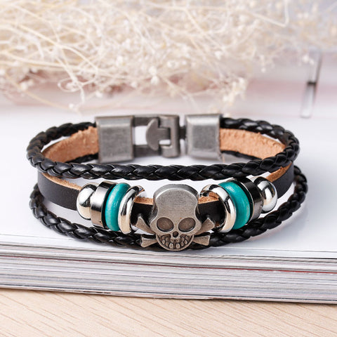 Womens and Men's Multilayer Bracelets Black Cord Metal Multicolor Skull Shape Beads With Clasp Hook - Sexy Sparkles Fashion Jewelry - 3