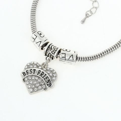 "Best Friend " European Snake Chain Charm Bracelet with Heart Pendant and Love Spacer Beads - Sexy Sparkles Fashion Jewelry - 2