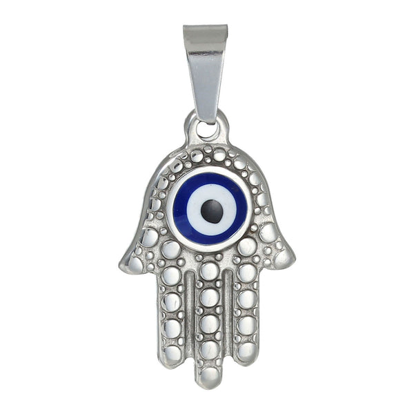 Stainless Steel Silver-Tone Hamsa Hand Protection Pendant - Sexy Sparkles Fashion Jewelry - 1