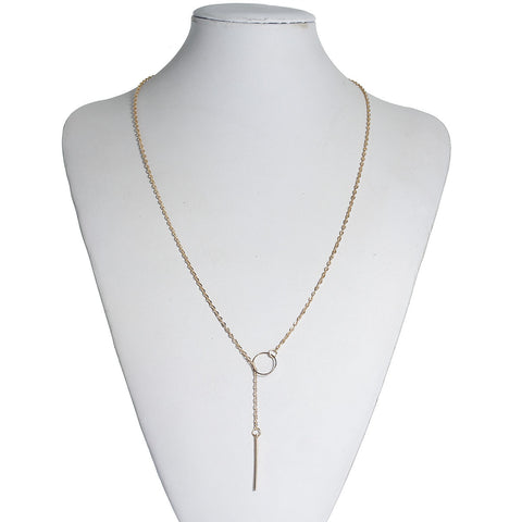 Y Shaped Lariat Necklace Link Cable Chain Circle With Rectangle Pendant - Sexy Sparkles Fashion Jewelry - 2