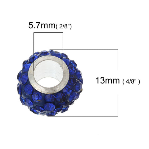 5 Polymer Clay Rhinestones European Charm Beads for European Snake Chain Charm Bracelet(Colors Chosen At Radom) - Sexy Sparkles Fashion Jewelry - 2