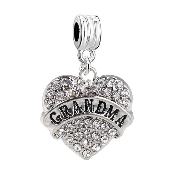 Grandma Heart Charm Rhinestones Dangling Spacer European Charm Bracelet and Necklace Compatible