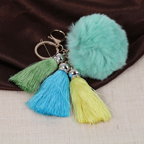 Sexy Sparkles New Fashion Key Chains Key Rings Lobster Clasp Gold Plated Pompom Ball Pendant With Rayon Tassel