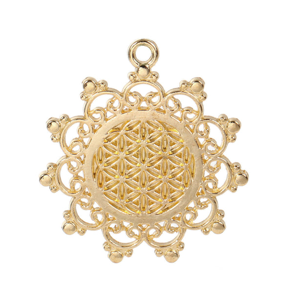 SEXY SPARKLES Flower Of Life Pendants for Necklace Gold Tone