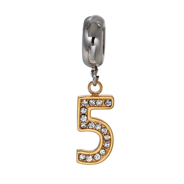 Sexy Sparkles Stainless Steel Letter Charms Number 5 Dangling European Compatible Fits Pandora Charms Bracelet