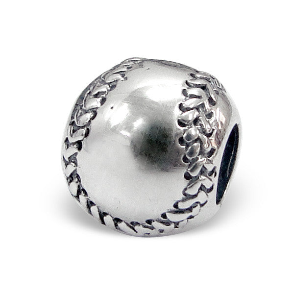 .925 Sterling Silver "Baseball"  Charm Spacer Bead for Snake Chain Charm Bracelet
