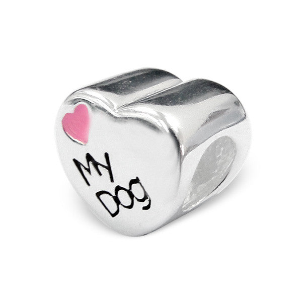 .925 Sterling Silver "Love My Dog"  Charm Spacer Bead for Snake Chain Charm Bracelet