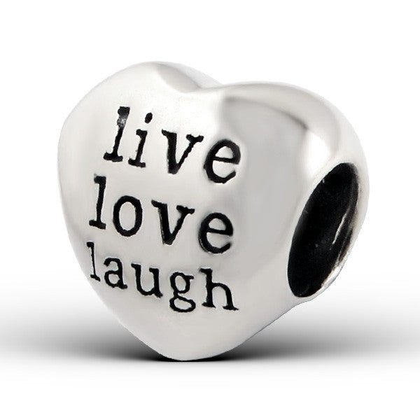 .925 Sterling Silver "Heart Live Love Laugh"  Charm Spacer Bead for Snake Chain Charm Bracelet