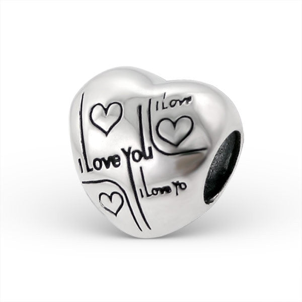 .925 Sterling Silver "Heart I Love You"  Charm Spacer Bead for Snake Chain Charm Bracelet - Sexy Sparkles Fashion Jewelry
