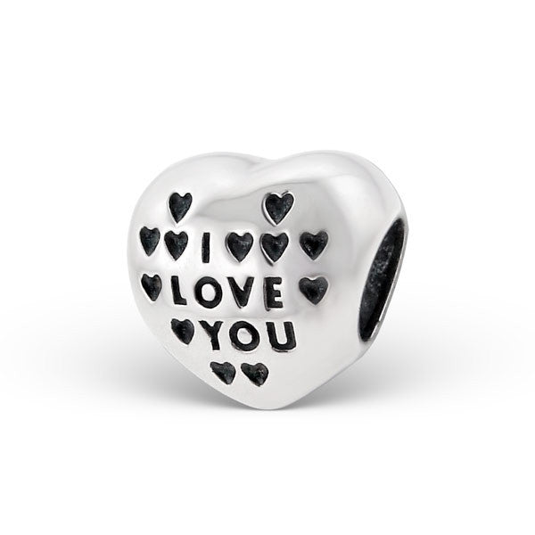 .925 Sterling Silver "Heart I Love You"  Charm Spacer Bead for Snake Chain Charm Bracelet - Sexy Sparkles Fashion Jewelry