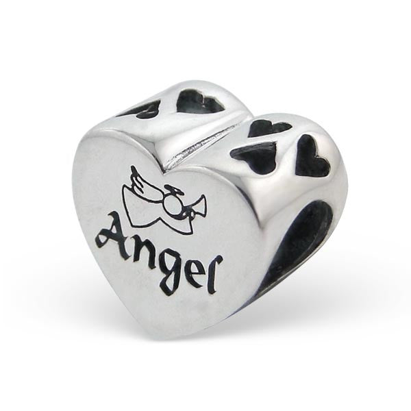 .925 Sterling Silver "Heart Angel"  Charm Spacer Bead for Snake Chain Charm Bracelet