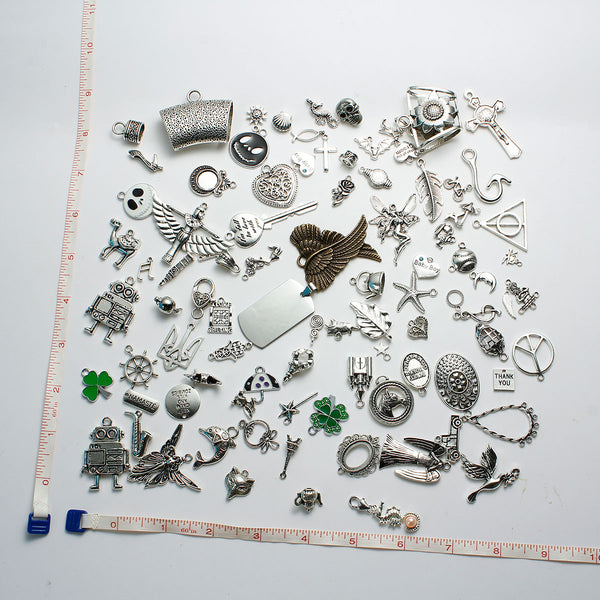 SEXY SPARKLES 100 Mixed Antique Bronze Silver Charms Assorted Mix Tibetan Charms Pendants