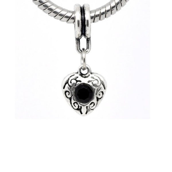 Heart Dangle With Black Rhinestone Charms for Snake Chain Bracelet
