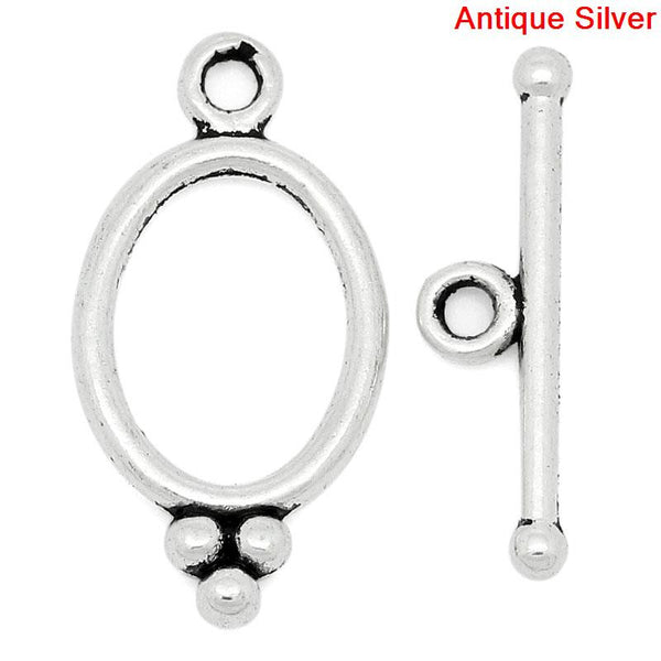 Sexy Sparkles 2 Sets of 2 Toggle Clasps Oval Antique Silver 22mm