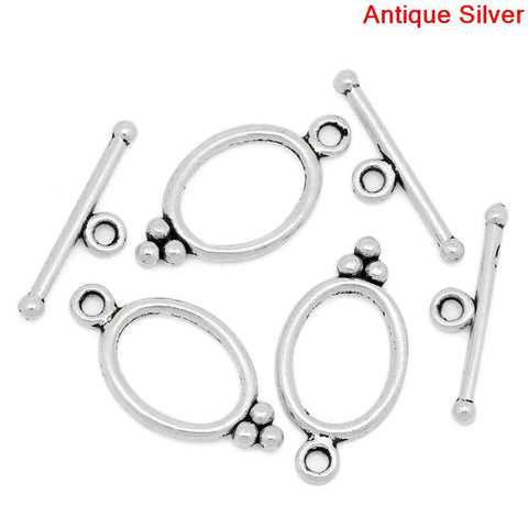 Sexy Sparkles 2 Sets of 2 Toggle Clasps Oval Antique Silver 22mm