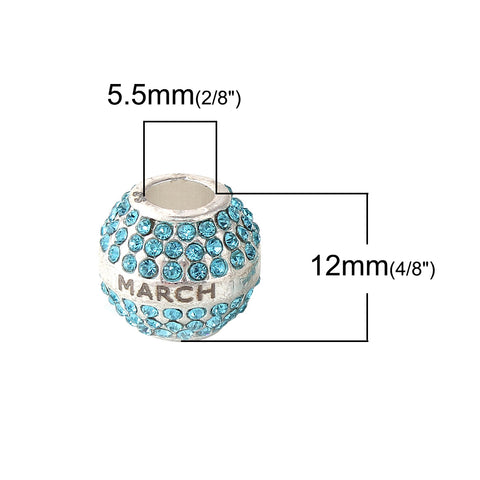 "March" Birthday Birthstone With Month Engraved on Charms for Snake Chain Charm Bracelet