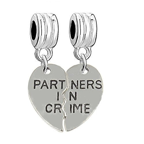 2pc Partners in Crime Broken Heart Charm Bead for European Snake Chain Charm Bracelet