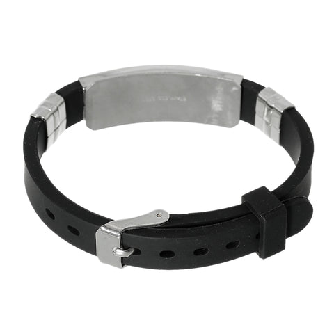 Sexy Sparkles Jewelry Men's Stainless Steel Religious Black Silicone Cross Adjustable Buckle Bracelet
