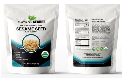 Mayan's Secret Certified Organic hulled Sesame Seeds, 2 Lbs - Gluten Free, Raw, Keto Friendly