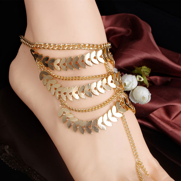SEXY SPARKLES New Fashion Women Multi layer Chain Beach Sexy Sandal Anklet Ankle Bracelet Link Curb Chain Bracelet Gold Plated