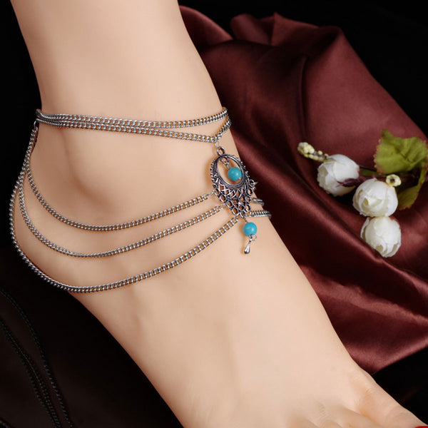 SEXY SPARKLES New Fashion Women Multi layer Chain Beach Sexy Sandal Anklet Ankle Bracelet Link Curb Chain Bracelet - Sexy Sparkles Fashion Jewelry - 1