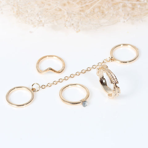Sexy Sparkles Nonadjustable Women's Band Knuckle Midi Rings Gold Tone Leaf Pattern Clear Rhinestone - Sexy Sparkles Fashion Jewelry - 2