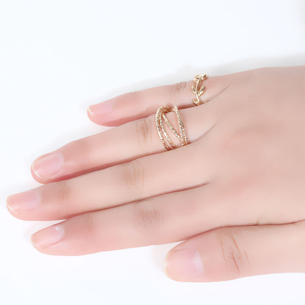 Sexy Sparkles 1set (2pc) Open Band Knuckle Midi Rings Leaf Pattern Midi Ring Set