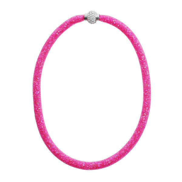 Fuchsia Shiny Rhinestone Crystal Stardust Mesh Magnetic Necklace - Sexy Sparkles Fashion Jewelry - 1