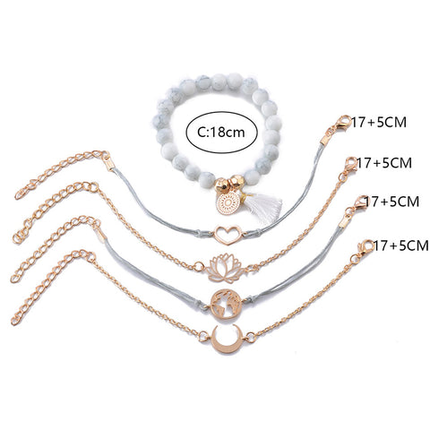 SEXY SPARKLES Stackable Bracelets Multilayer Boho Bracelet Sets Beads Metal Chain Rope Adjustabl Bracelets for Women Elastic Rope Charm Bangle Bracelet Best Women Teen Girls Gift
