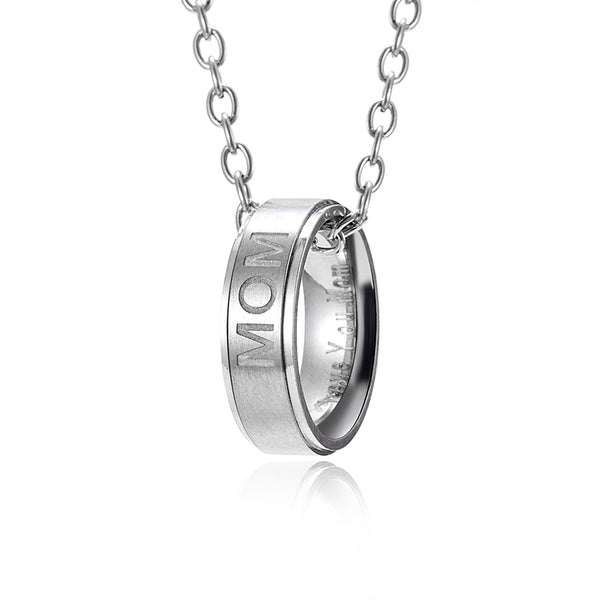 SEXY SPARKLES Mom Dad Ring Necklace Love You Dad Mom Titanium Steel Necklace