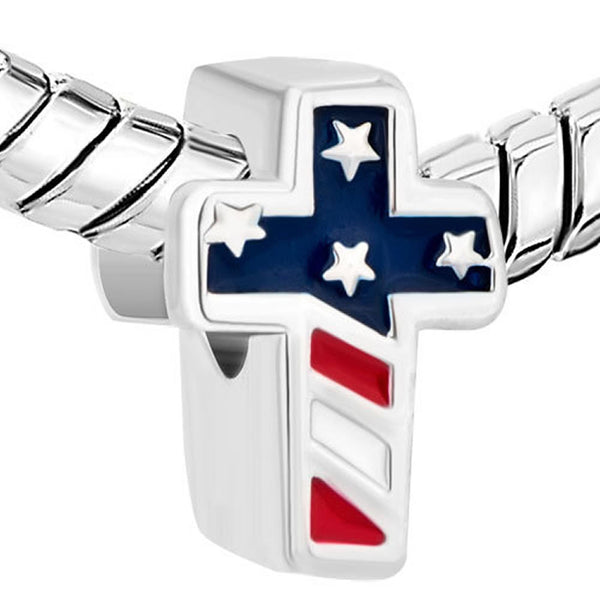 American Flag Cross Religious Charm Jewelry Beads Fit Pandora Compatible Charm