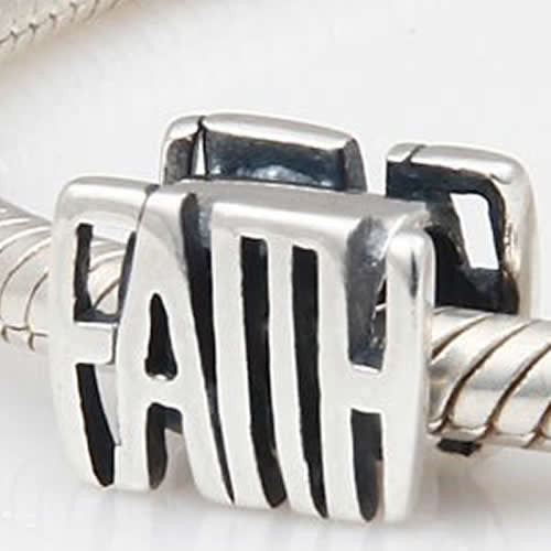 .925 Sterling Silver "Faith"  Charm Spacer Bead for Snake Chain Charm Bracelet