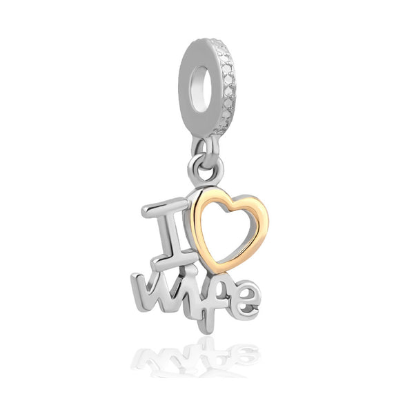 Mothers Day Giftinch  I love Wifeinch  Dangling European Spacer Bead Pandora Compatible