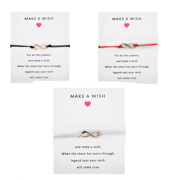 SEXY SPARKLES 3 Pcs Infinity Symbol Wax Rope Card Make a Wish Bracelet Set Jewelry Adjustable