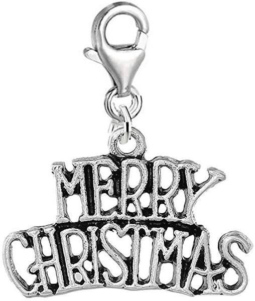 inch  Merry Christmas inch  Clip on Charm Dangling Bead for Necklaces,purses or bracelet