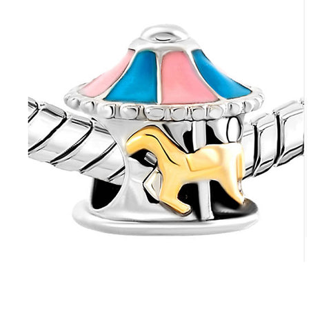 3D Merry Go Round Carnival Carousel Horse Rotate European charm spacer bead Compatible with many Style Bracelets