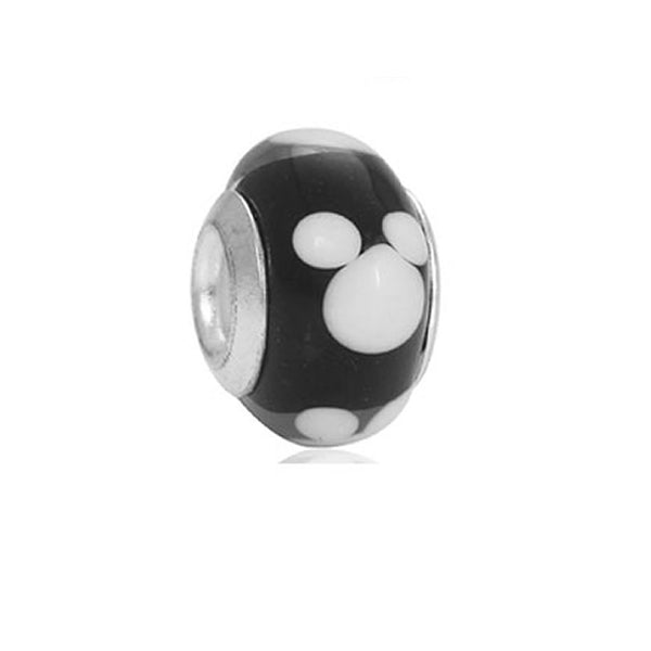 Black & White Mickey Mouse Glass Charm European Compatible Spacer Bead