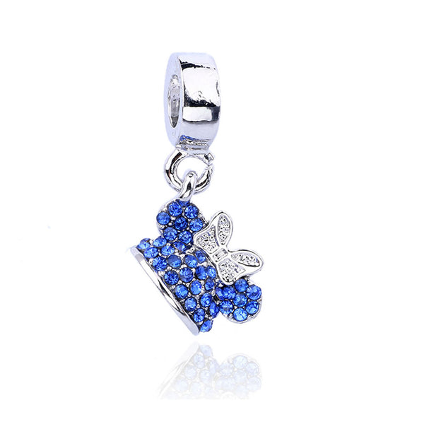 Mickey Mouse Sparkling Blue Ear Hat Dangle charm european compatible spacer bead
