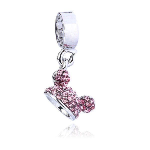 Minnie Mouse Sparkling Pink Ear Hat Dangle charm european compatible spacer bead