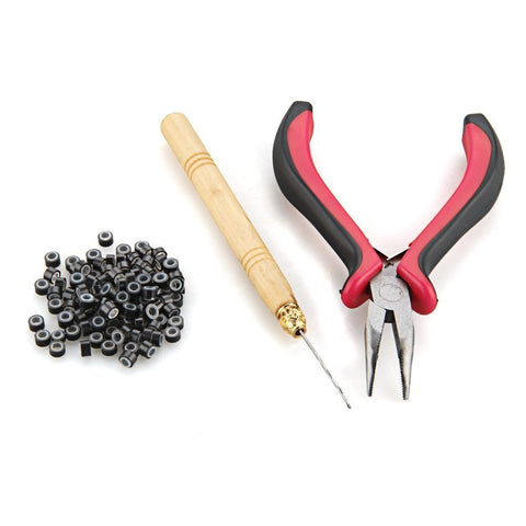 New Hair Extension Metal Plier Tool + Wood Hook tool + 100 Black 5mm Micro Link Beads - Sexy Sparkles Fashion Jewelry - 1