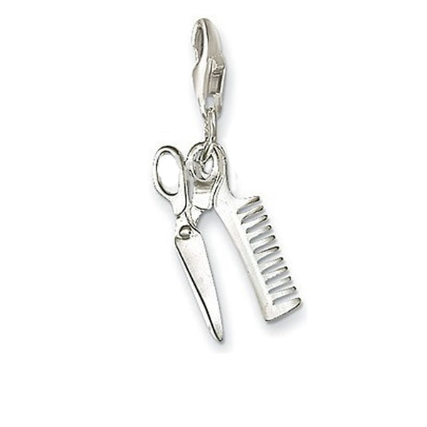Comb & Scissors Dangle Clip-On Lobster Claw Clasp Charm for Link Chains