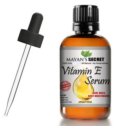 Vitamin E Serum Mayan's Secret All Natural Face, Dry Skin & Body Moisturizer Treatment, Hair & Nail Growth Oil, Pure Makeup Remover, Acne Cleansing Oil Large 4 OZ