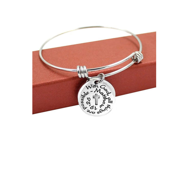 Sexy Sparkles inch With God all Things Are Possibleinch  Expandable Wire Bangle Bracelet & Charm Religious Cross