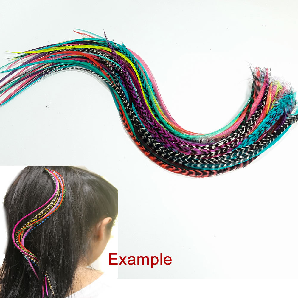 Feather Hair Extensions, 100% Real Rooster Feathers, Long Rainbow Colors  (RAIN mix) - Imported Products from USA - iBhejo