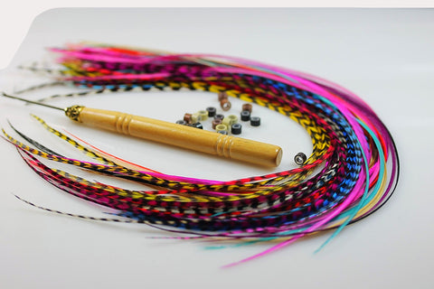 Sexy Sparkles Feather Hair Extensions, 100% Real Rooster Feathers, Long Rainbow Colors, 20 Feathers with Beads and Loop Tool Kit - Sexy Sparkles Fashion Jewelry - 1